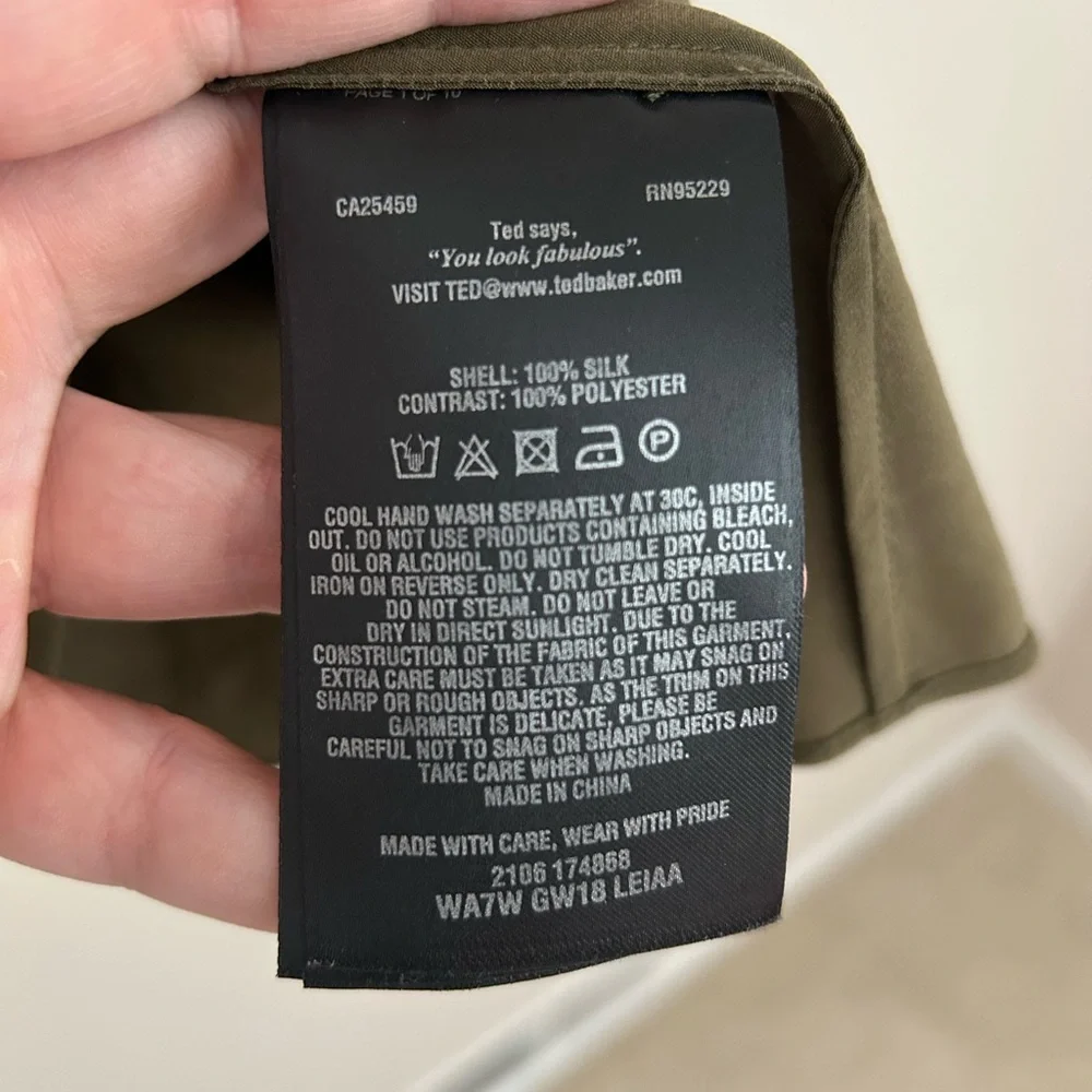 Ted Baker Dark Olive Green Tank Blouse 100% Silk Size 3 or 8 - Picture 3 of 5